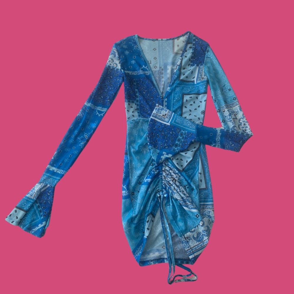 Bandana Printed Ruched Bodycon Dress
